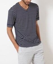 MKKGR15059 MK MICHEL KLEIN HOMME(MKミッシェルクランオム) ＶネックボーダーＴシャツ ネイビー