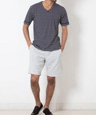 MKKGR15059 MK MICHEL KLEIN HOMME(MKミッシェルクランオム) ＶネックボーダーＴシャツ ネイビー