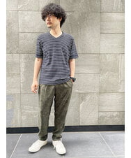 MKKGR15059 MK MICHEL KLEIN HOMME(MKミッシェルクランオム) ＶネックボーダーＴシャツ ネイビー