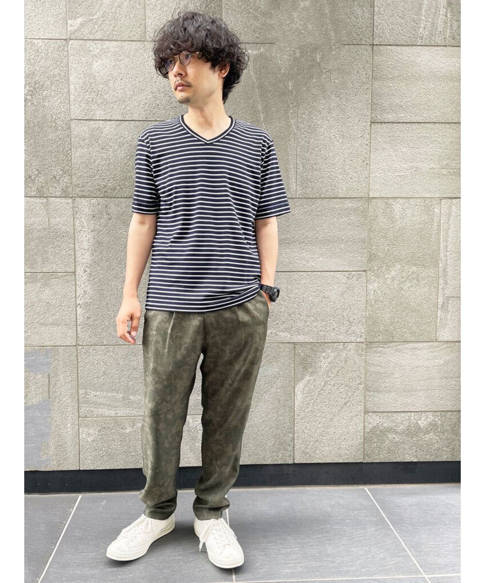 MKKGR15059 MK MICHEL KLEIN HOMME(MKミッシェルクランオム) ＶネックボーダーＴシャツ ネイビー