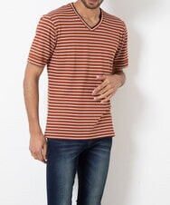 MKKGR15059 MK MICHEL KLEIN HOMME(MKミッシェルクランオム) ＶネックボーダーＴシャツ ベージュ