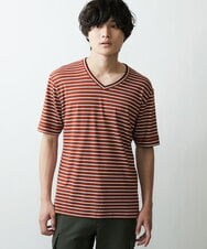 MKKGR15059 MK MICHEL KLEIN HOMME(MKミッシェルクランオム) ＶネックボーダーＴシャツ ベージュ