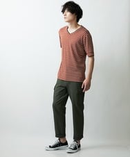 MKKGR15059 MK MICHEL KLEIN HOMME(MKミッシェルクランオム) ＶネックボーダーＴシャツ ベージュ