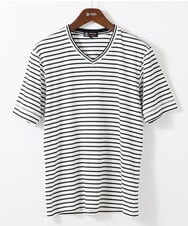 MKKGR15059 MK MICHEL KLEIN HOMME(MKミッシェルクランオム) ＶネックボーダーＴシャツ ホワイト