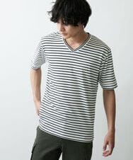 MKKGR15059 MK MICHEL KLEIN HOMME(MKミッシェルクランオム) ＶネックボーダーＴシャツ ホワイト