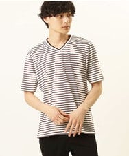 MKKGR15059 MK MICHEL KLEIN HOMME(MKミッシェルクランオム) ＶネックボーダーＴシャツ ボルドー