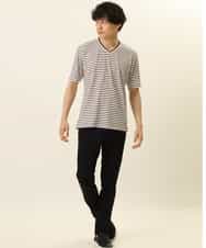 MKKGR15059 MK MICHEL KLEIN HOMME(MKミッシェルクランオム) ＶネックボーダーＴシャツ ボルドー