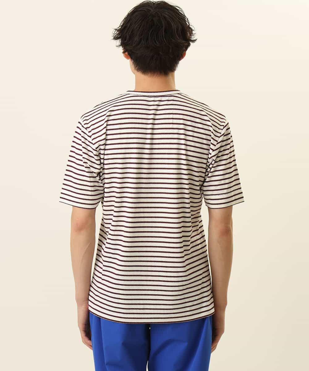 MKKGR15059 MK MICHEL KLEIN HOMME(MKミッシェルクランオム) ＶネックボーダーＴシャツ ボルドー