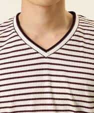 MKKGR15059 MK MICHEL KLEIN HOMME(MKミッシェルクランオム) ＶネックボーダーＴシャツ ボルドー