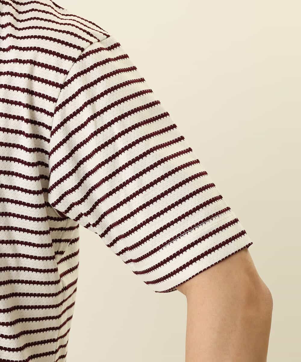 MKKGR15059 MK MICHEL KLEIN HOMME(MKミッシェルクランオム) ＶネックボーダーＴシャツ ボルドー