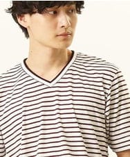 MKKGR15059 MK MICHEL KLEIN HOMME(MKミッシェルクランオム) ＶネックボーダーＴシャツ ボルドー