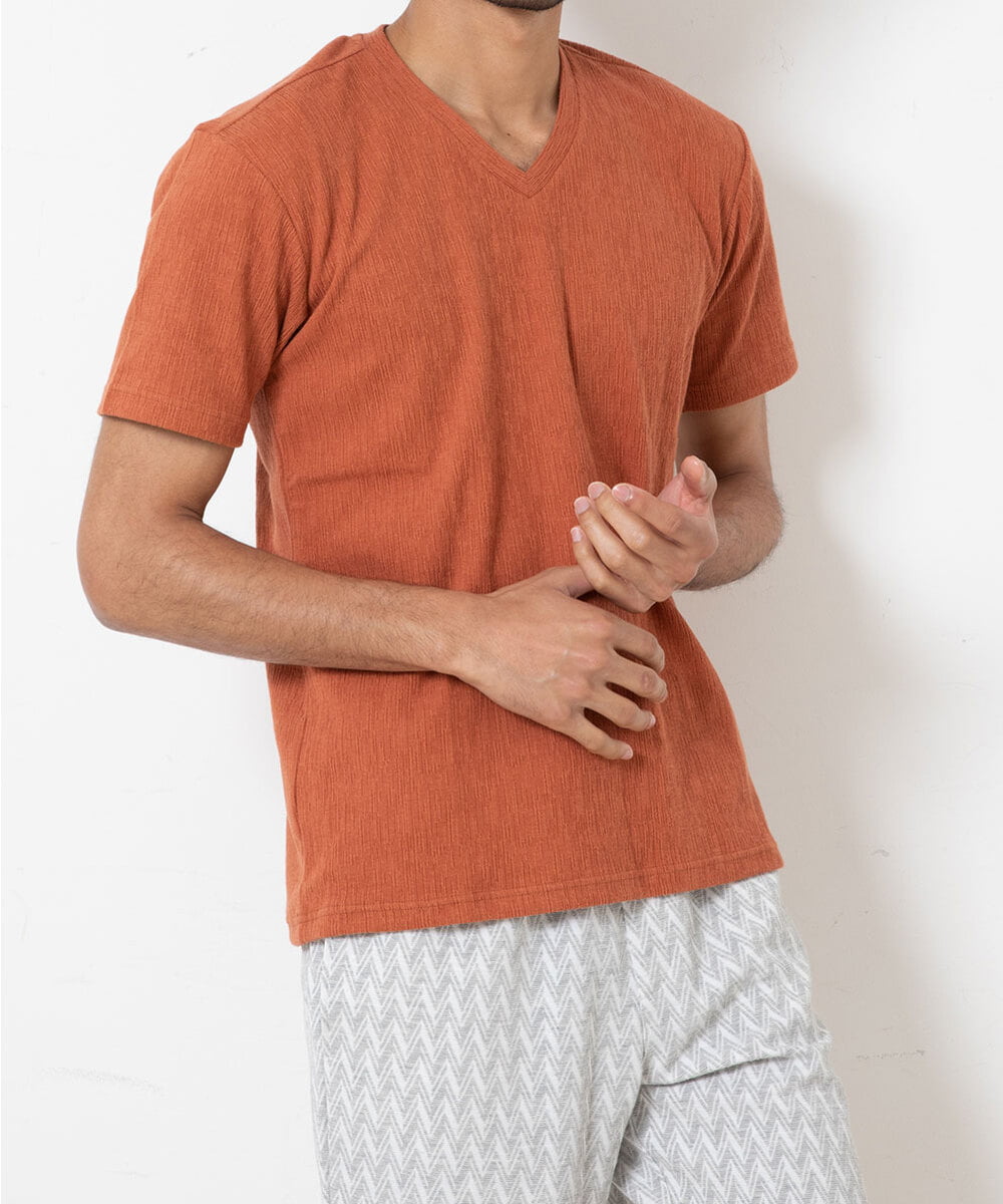 MKKGR46045 MK MICHEL KLEIN HOMME(MKミッシェルクランオム) スマートＶネックＴシャツ オレンジ