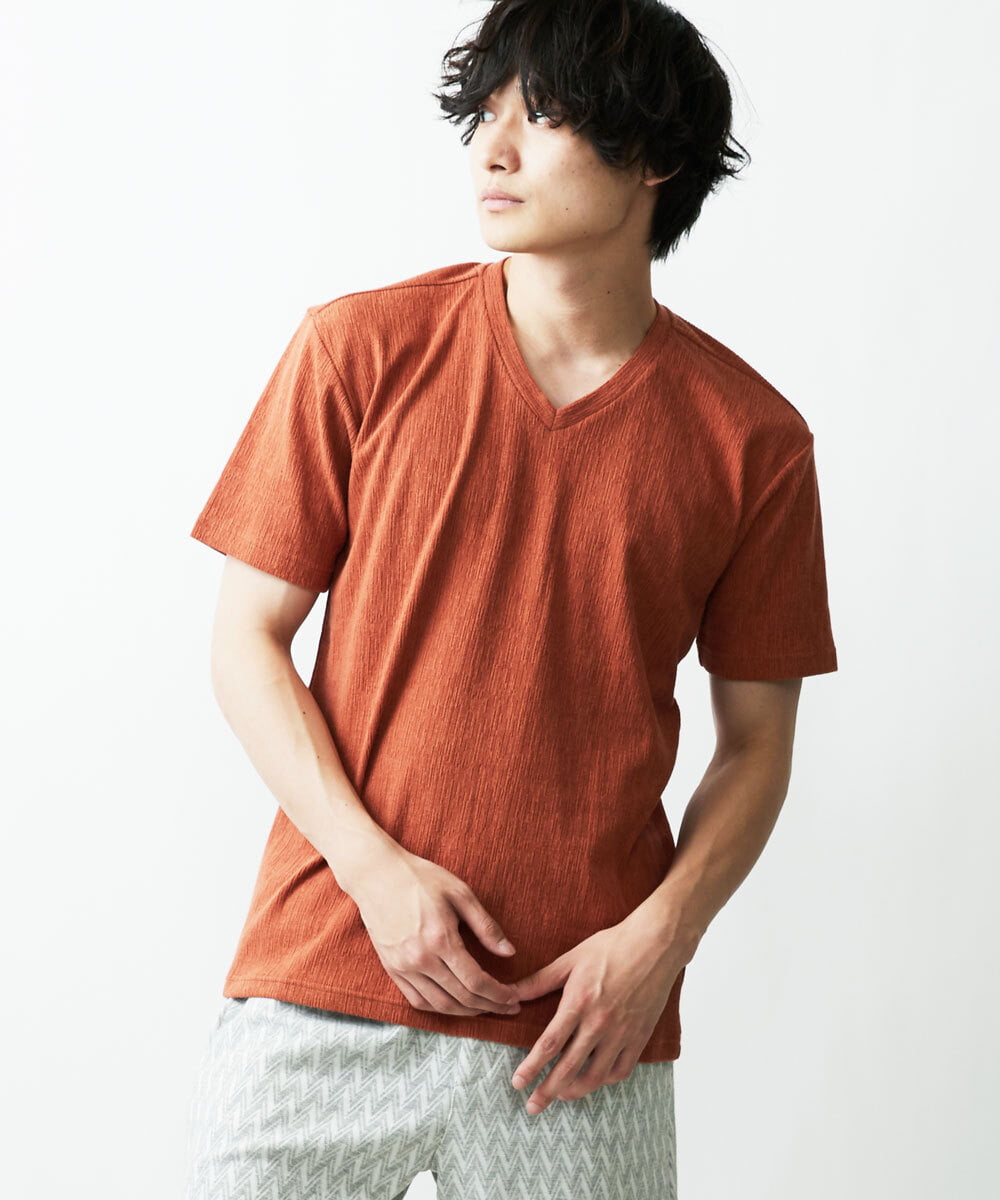 MKKGR46045 MK MICHEL KLEIN HOMME(MKミッシェルクランオム) スマートＶネックＴシャツ オレンジ