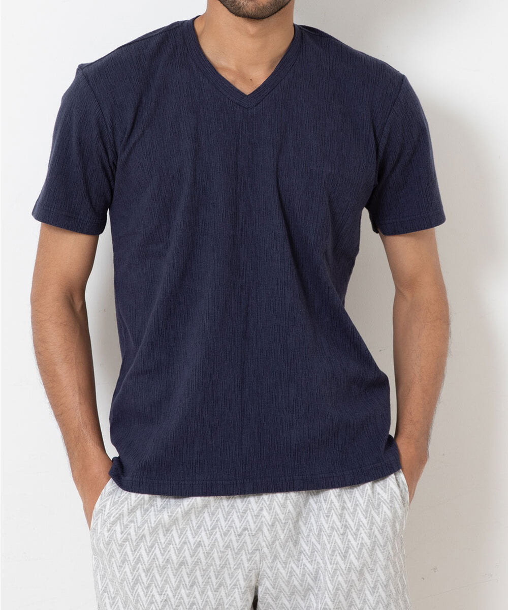 MKKGR46045 MK MICHEL KLEIN HOMME(MKミッシェルクランオム) スマートＶネックＴシャツ ネイビー