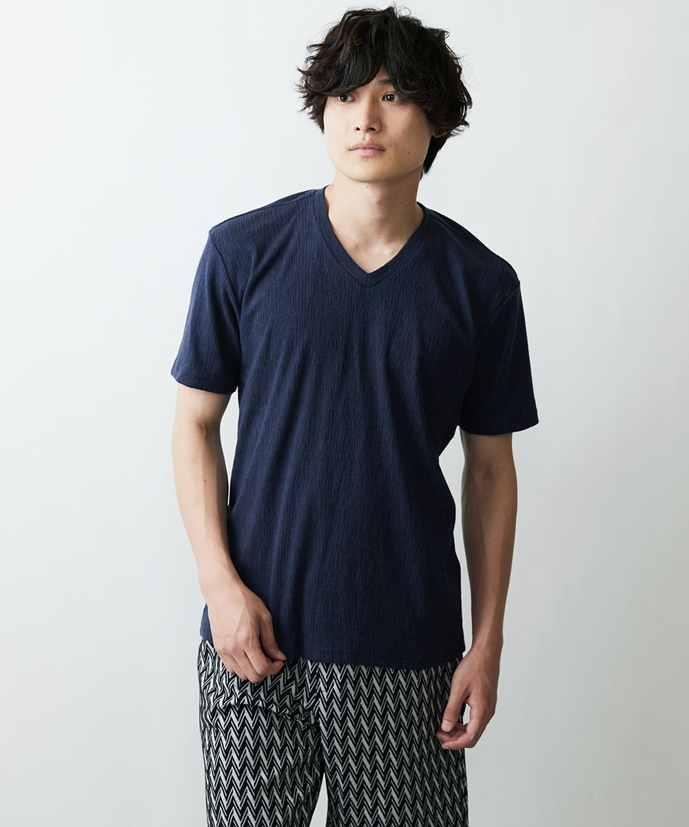 MKKGR46045 MK MICHEL KLEIN HOMME(MKミッシェルクランオム) スマートＶネックＴシャツ ネイビー