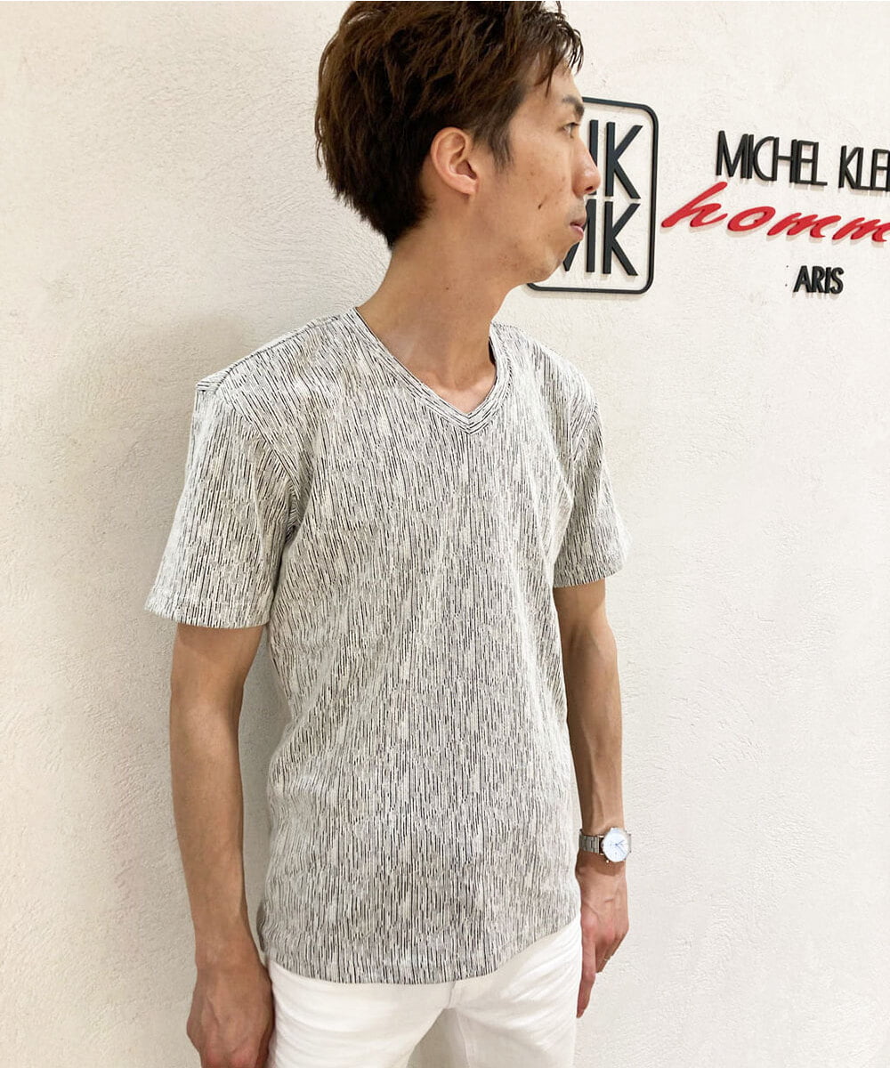 MKKGR46045 MK MICHEL KLEIN HOMME(MKミッシェルクランオム) スマートＶネックＴシャツ ライトグレー