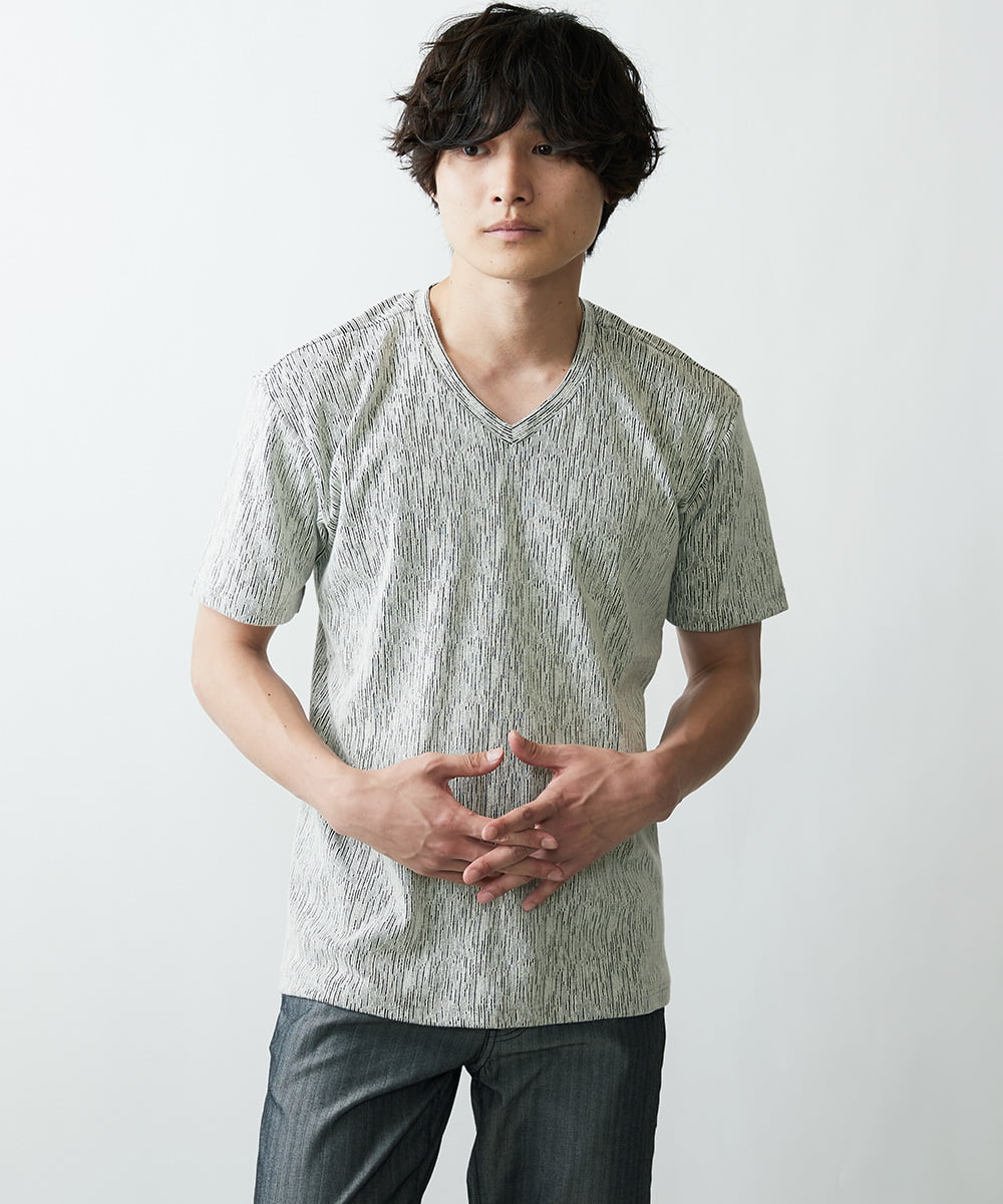 MKKGR46045 MK MICHEL KLEIN HOMME(MKミッシェルクランオム) スマートＶネックＴシャツ ライトグレー