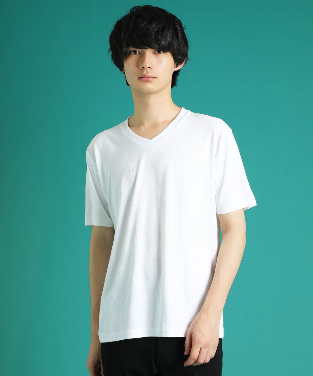 MKKGS51059 MK MICHEL KLEIN HOMME(MKミッシェルクランオム) ジャガードカットソー ホワイト(90)