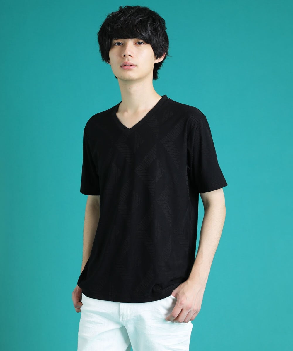 MKKGS51059 MK MICHEL KLEIN HOMME(MKミッシェルクランオム) ジャガードカットソー ブラック(94)