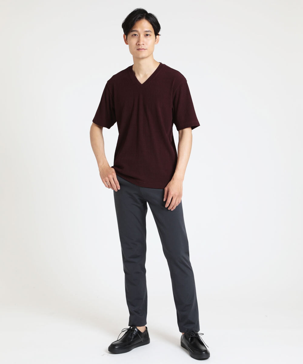 MKKGS56059 MK MICHEL KLEIN HOMME(MKミッシェルクランオム) ブランドベーシック / テレコVネックカットソー パープル