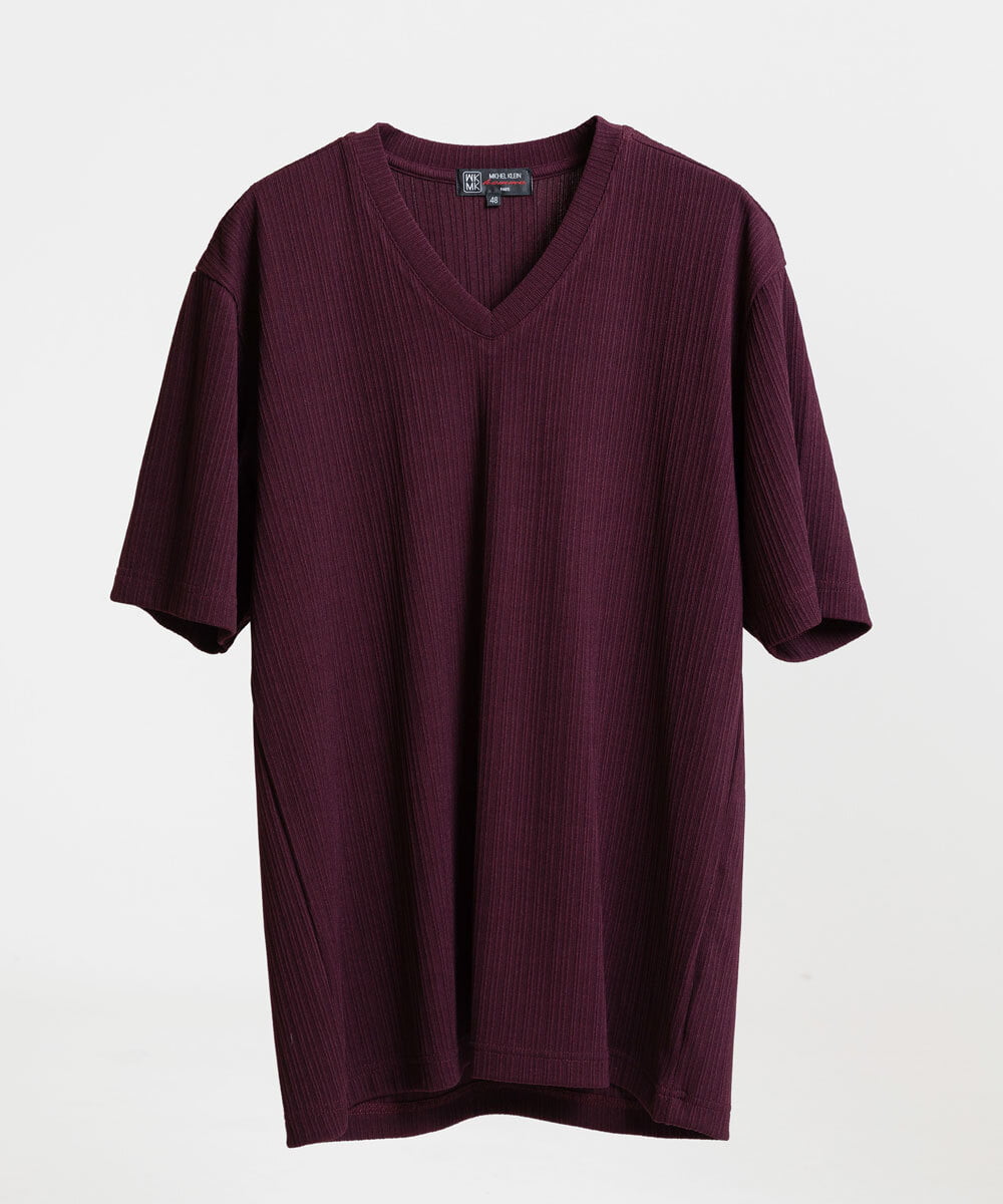 MKKGS56059 MK MICHEL KLEIN HOMME(MKミッシェルクランオム) ブランドベーシック / テレコVネックカットソー パープル