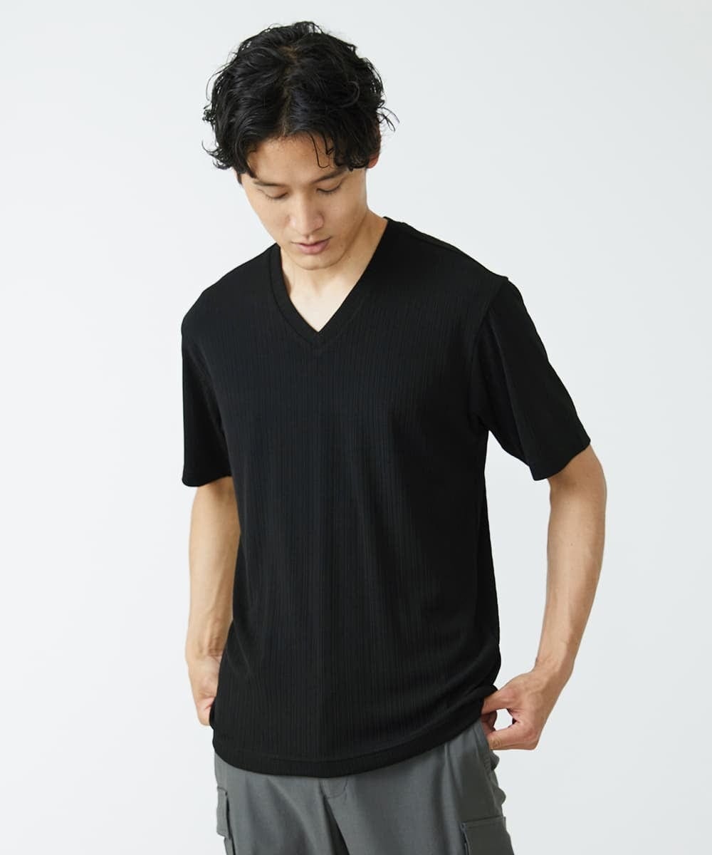 MKKGS56059 MK MICHEL KLEIN HOMME(MKミッシェルクランオム) ブランドベーシック / テレコVネックカットソー ブラック