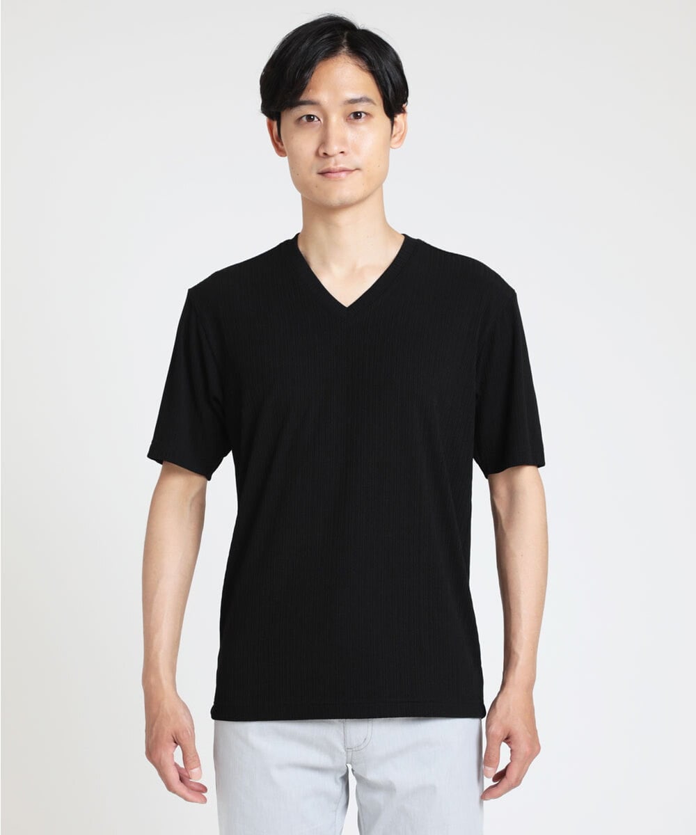 MKKGS56059 MK MICHEL KLEIN HOMME(MKミッシェルクランオム) ブランドベーシック / テレコVネックカットソー ブラック