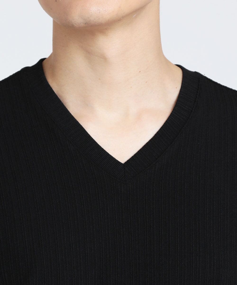 MKKGS56059 MK MICHEL KLEIN HOMME(MKミッシェルクランオム) ブランドベーシック / テレコVネックカットソー ブラック