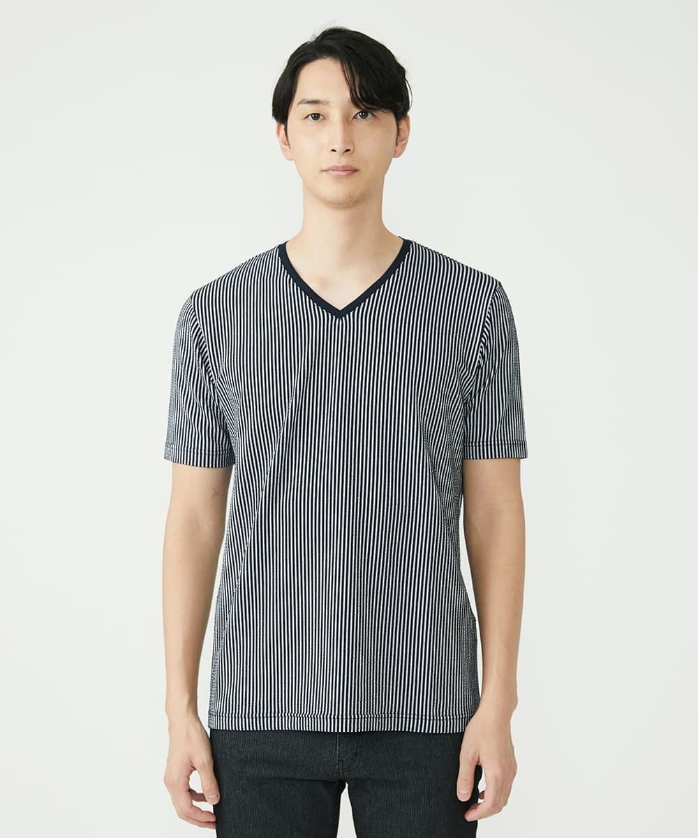 MKKGS57069 MK MICHEL KLEIN HOMME(MKミッシェルクランオム) カットソー / サッカーストライプジャージ ネイビー(57)