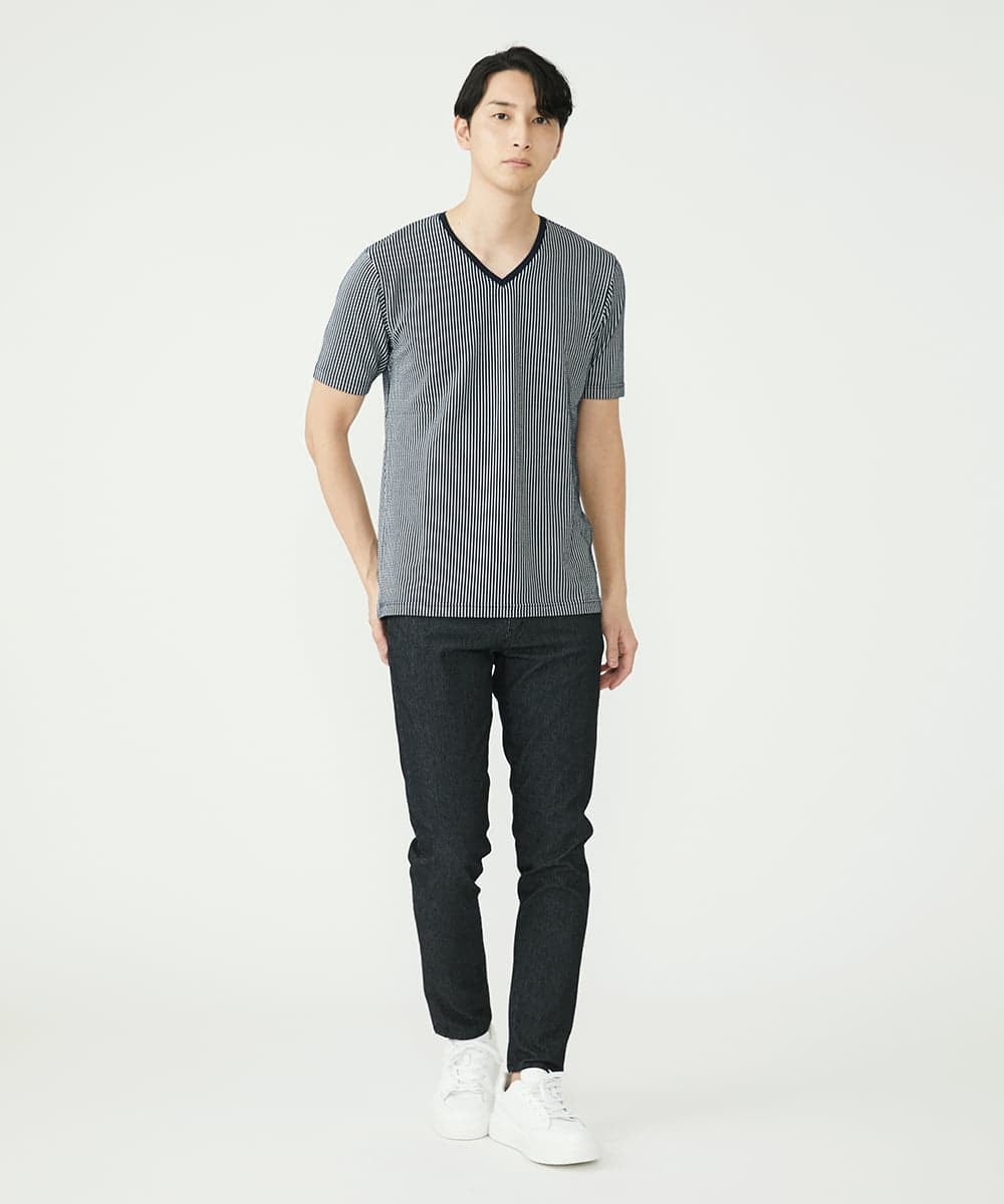 MKKGS57069 MK MICHEL KLEIN HOMME(MKミッシェルクランオム) カットソー / サッカーストライプジャージ ネイビー(57)