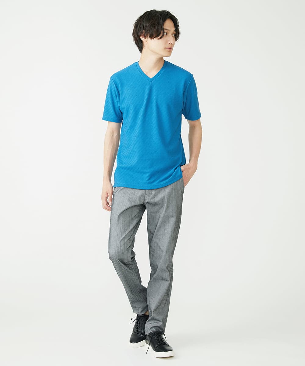 MKKGS66059 MK MICHEL KLEIN HOMME(MKミッシェルクランオム) へリンボンリンクスカットソー ライトブルー(53)
