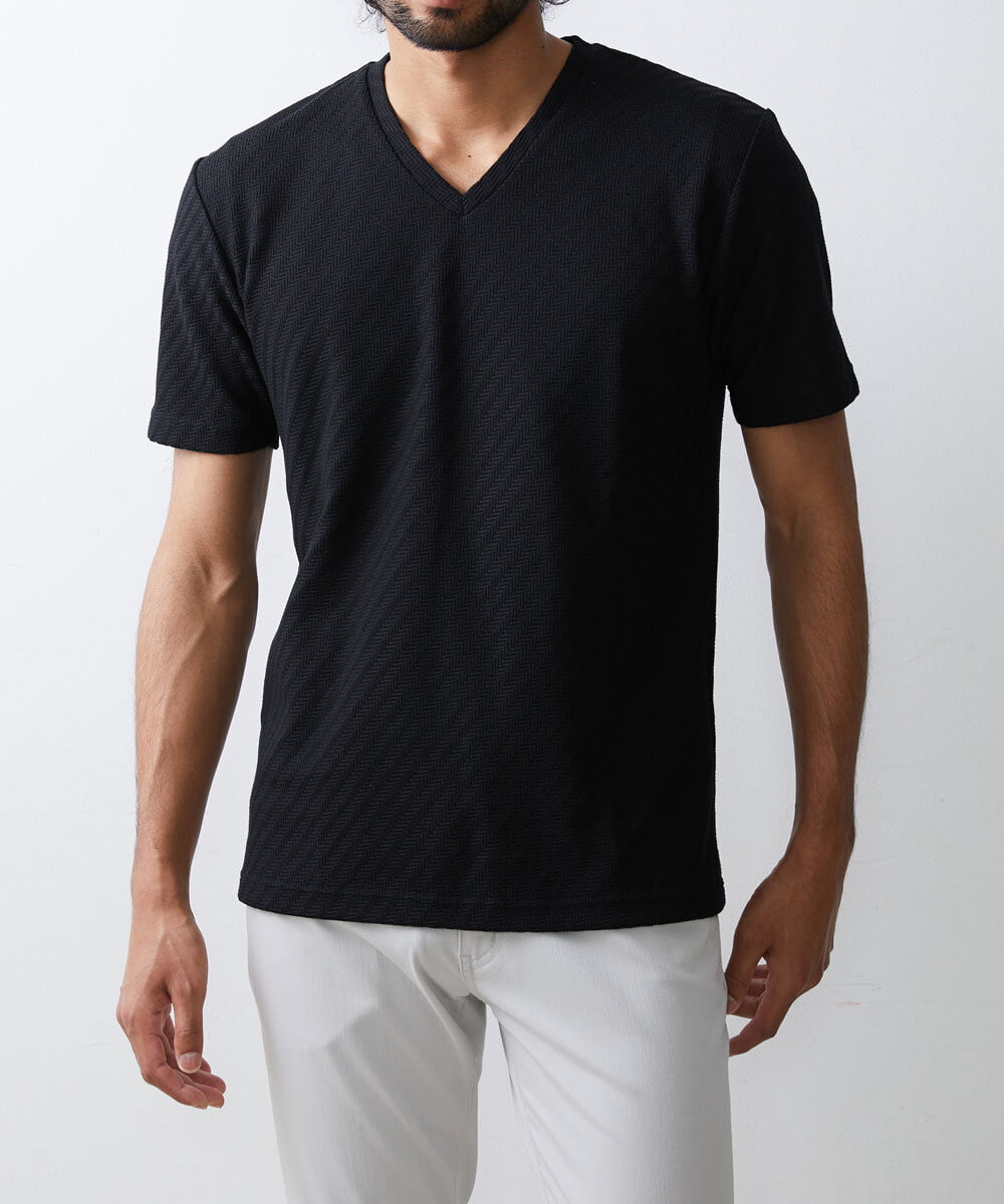 MKKGS66059 MK MICHEL KLEIN HOMME(MKミッシェルクランオム) へリンボンリンクスカットソー ブラック(94)