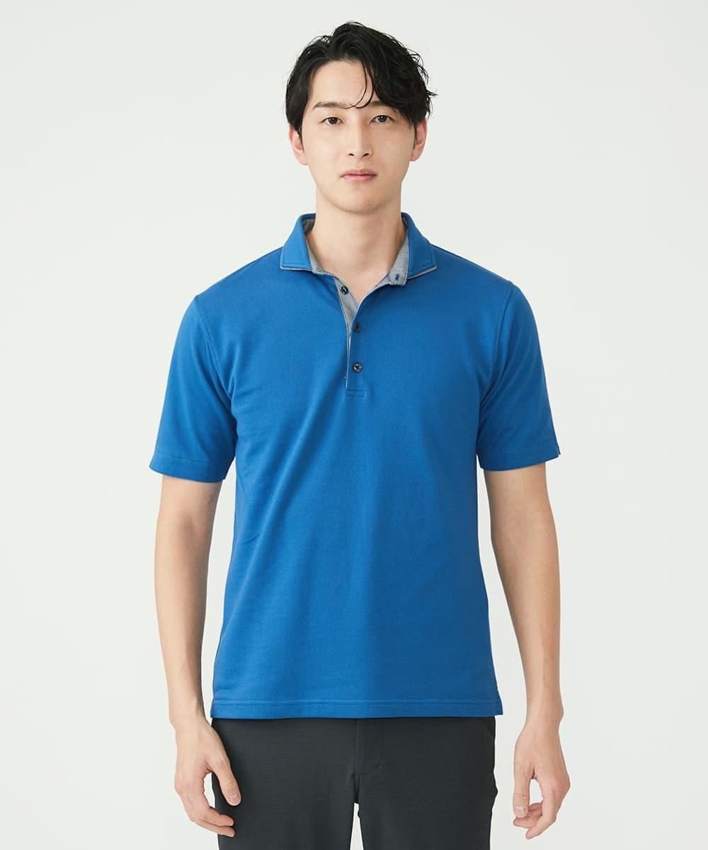 MKKGS70080 MK MICHEL KLEIN HOMME(MKミッシェルクランオム) 【WEB限定】クールメランジカノコポロシャツ ブルー(50)