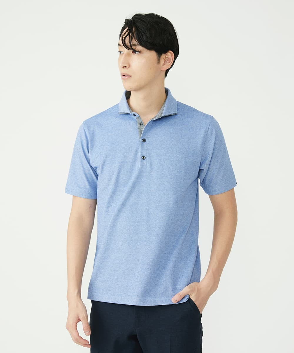 MKKGS70080 MK MICHEL KLEIN HOMME(MKミッシェルクランオム) 【WEB限定】クールメランジカノコポロシャツ ライトブルー(55)