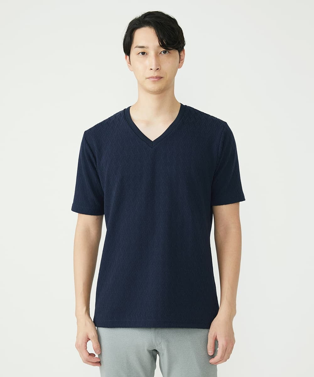 MKKGU02063 MK MICHEL KLEIN HOMME(MKミッシェルクランオム) バロックへリンボンカットソー ネイビー(57)