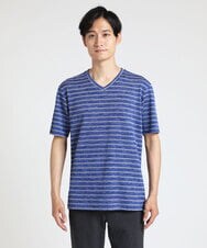 MKKGU09059 MK MICHEL KLEIN HOMME(MKミッシェルクランオム) クラッシュボーダーカットソー ブルー(55)