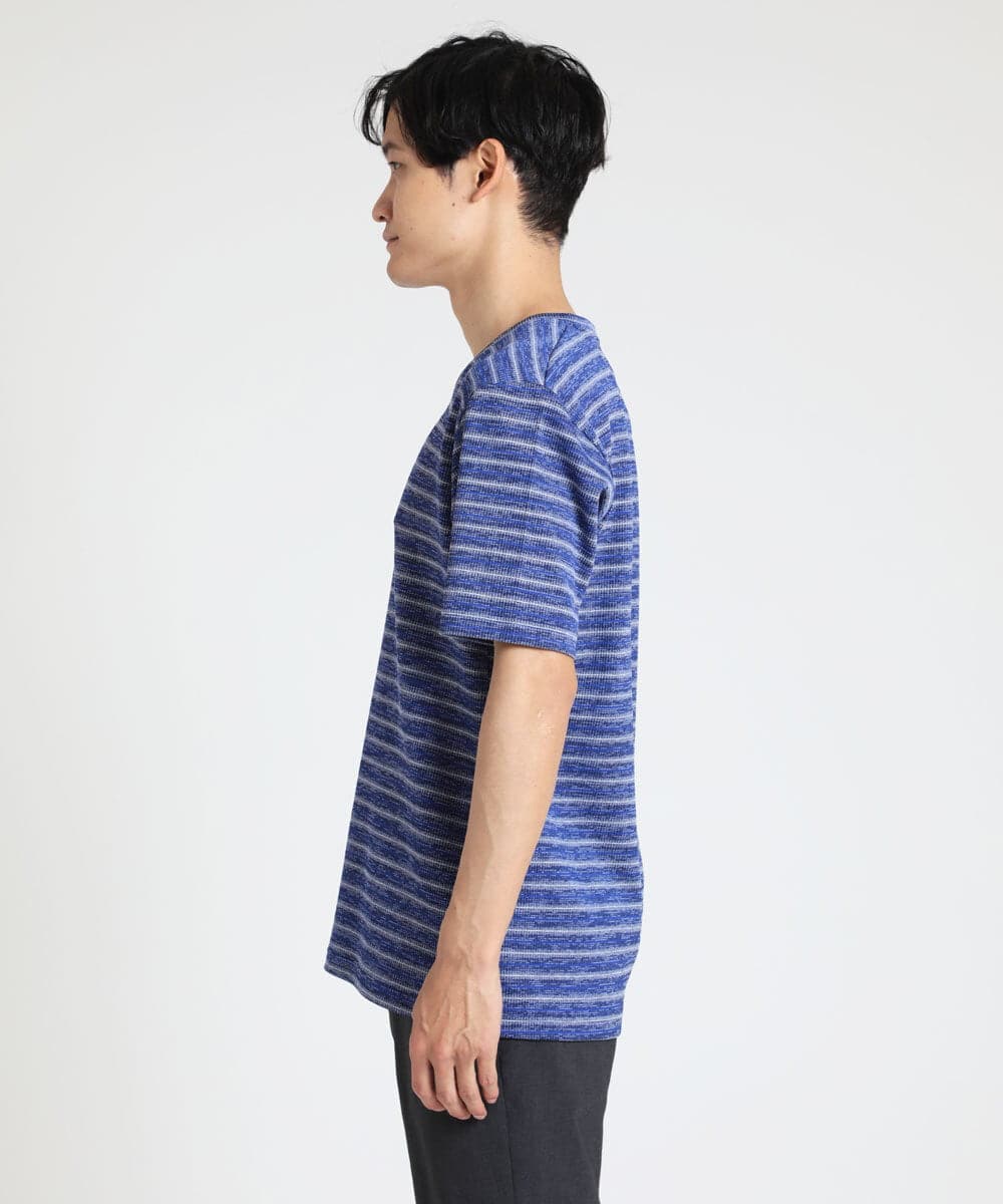 MKKGU09059 MK MICHEL KLEIN HOMME(MKミッシェルクランオム) クラッシュボーダーカットソー ブルー(55)