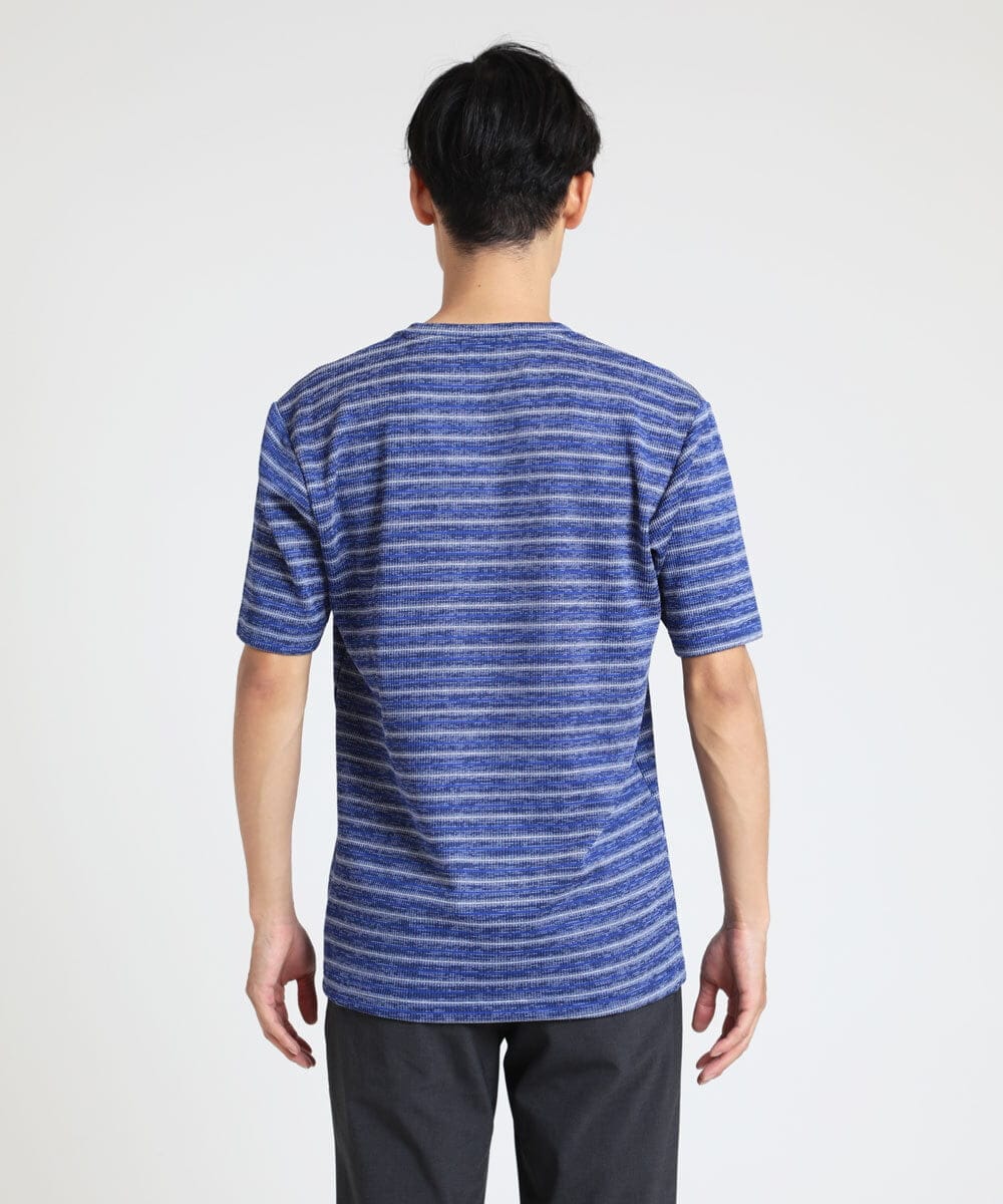 MKKGU09059 MK MICHEL KLEIN HOMME(MKミッシェルクランオム) クラッシュボーダーカットソー ブルー(55)