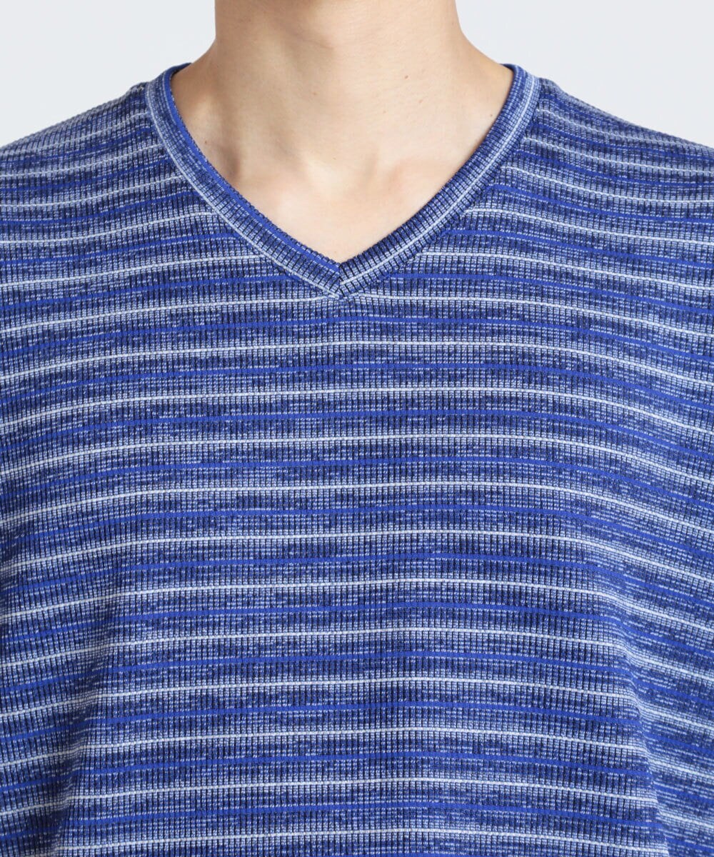 MKKGU09059 MK MICHEL KLEIN HOMME(MKミッシェルクランオム) クラッシュボーダーカットソー ブルー(55)