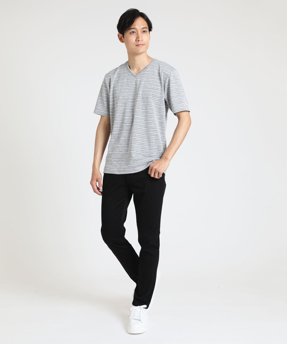 MKKGU09059 MK MICHEL KLEIN HOMME(MKミッシェルクランオム) クラッシュボーダーカットソー ホワイト(90)