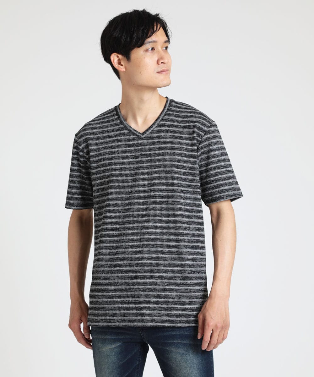 MKKGU09059 MK MICHEL KLEIN HOMME(MKミッシェルクランオム) クラッシュボーダーカットソー ブラック(94)