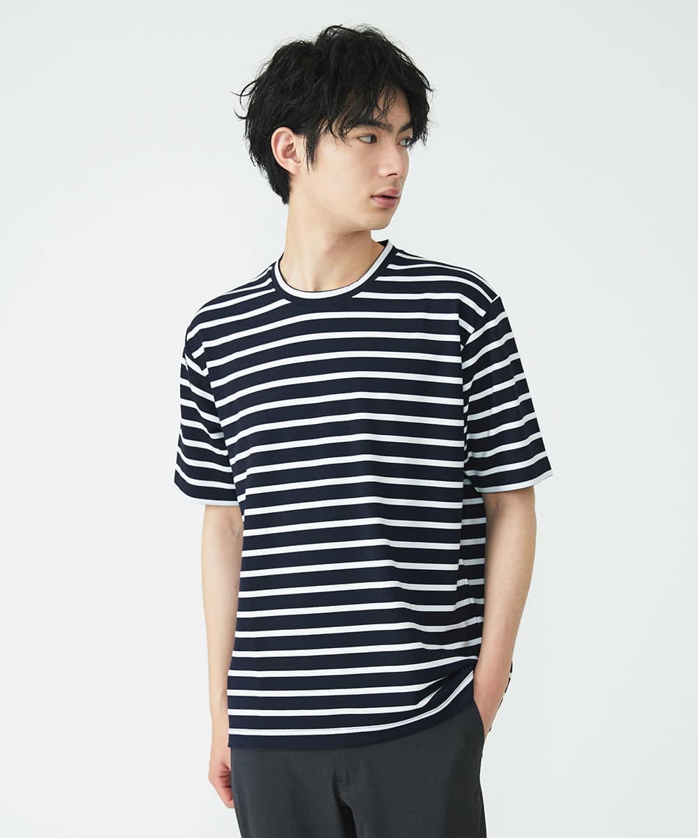 MKKGU14063 MK MICHEL KLEIN HOMME(MKミッシェルクランオム) 『レッドカップキャンペーン』ボーダーカットソー ネイビー(57)