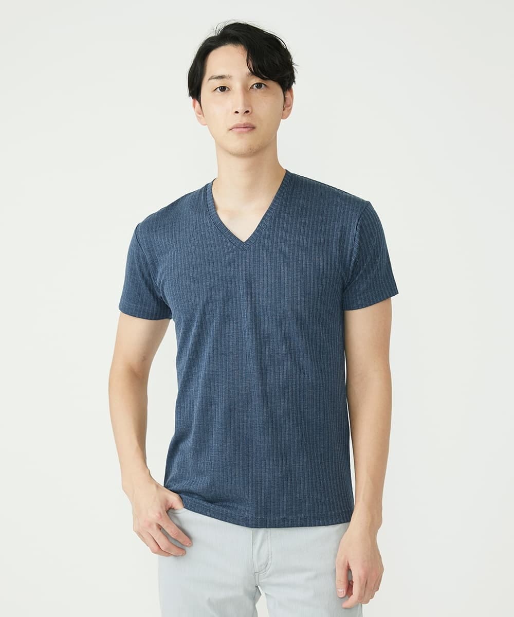 MKKGU21059 MK MICHEL KLEIN HOMME(MKミッシェルクランオム) メランジストライプテレコカットソー ブルー(55)