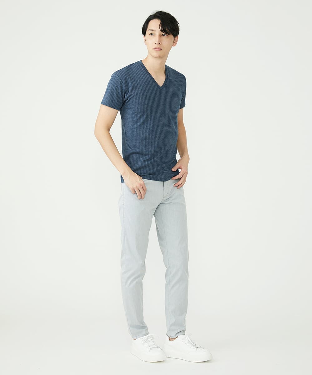 MKKGU21059 MK MICHEL KLEIN HOMME(MKミッシェルクランオム) メランジストライプテレコカットソー ブルー(55)