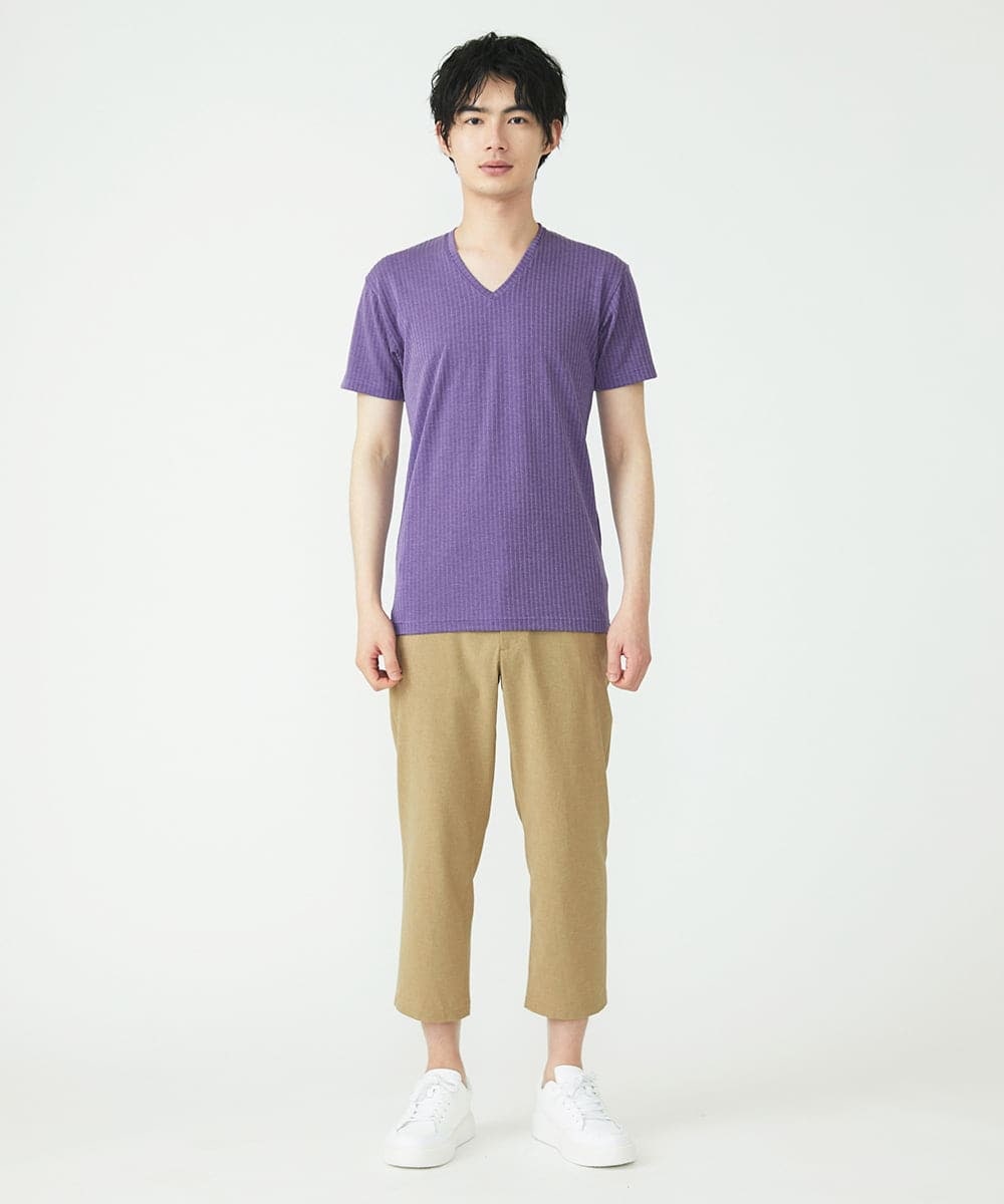 MKKGU21059 MK MICHEL KLEIN HOMME(MKミッシェルクランオム) メランジストライプテレコカットソー パープル(65)