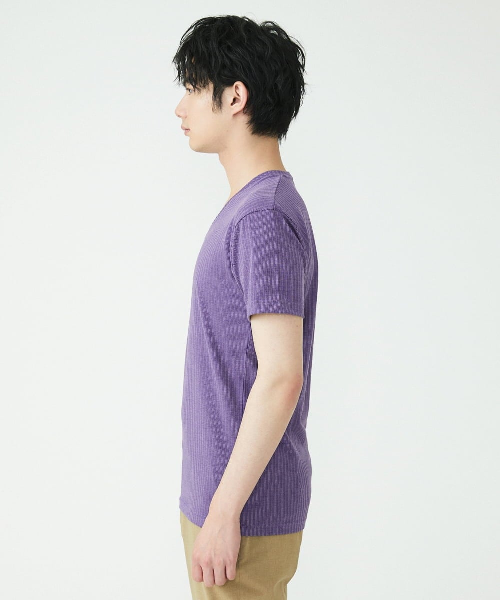 MKKGU21059 MK MICHEL KLEIN HOMME(MKミッシェルクランオム) メランジストライプテレコカットソー パープル(65)