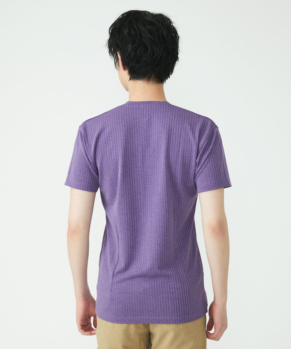 MKKGU21059 MK MICHEL KLEIN HOMME(MKミッシェルクランオム) メランジストライプテレコカットソー パープル(65)