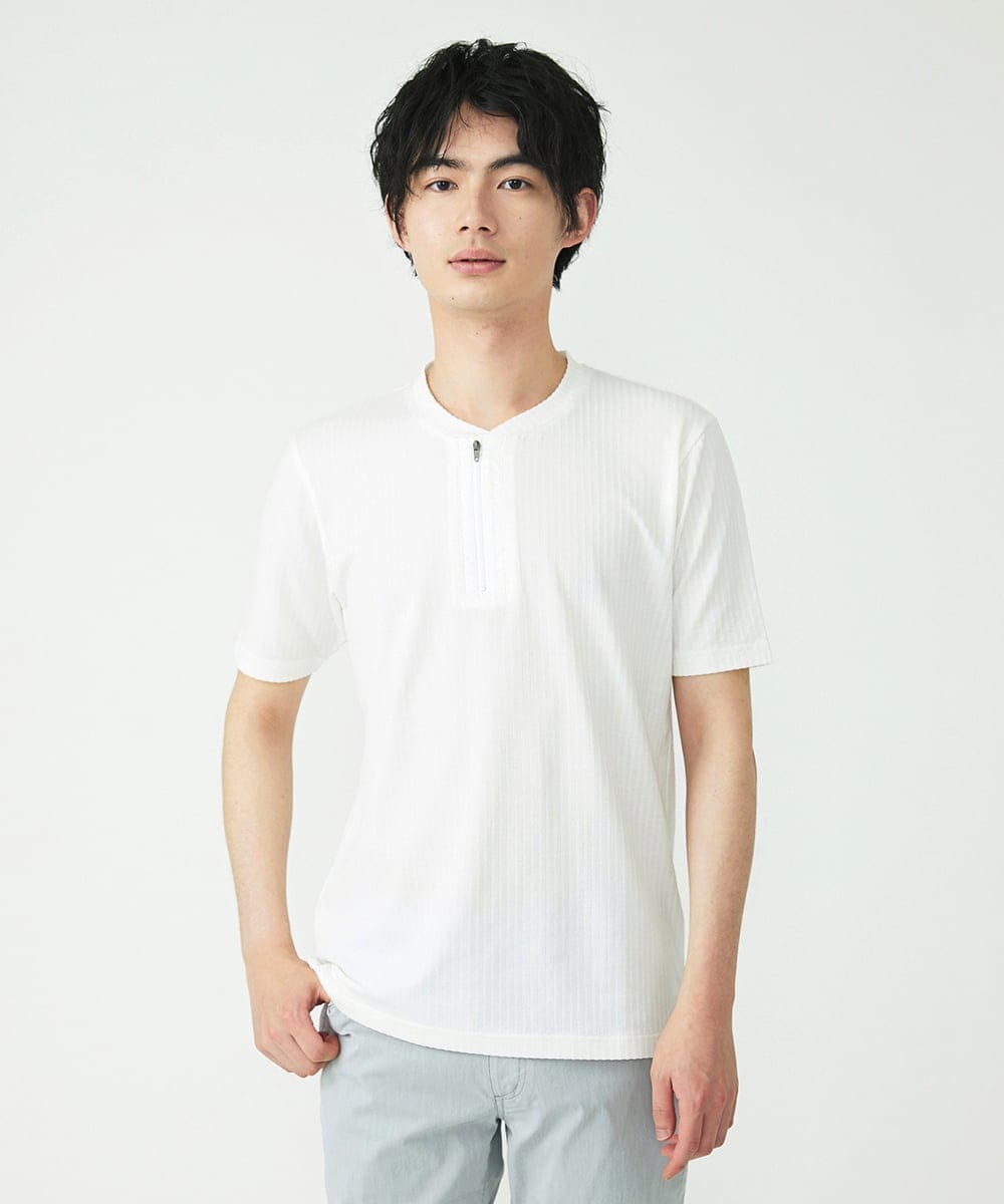 MKKGU22069 MK MICHEL KLEIN HOMME(MKミッシェルクランオム) ハーフジップカットソー ホワイト(90)