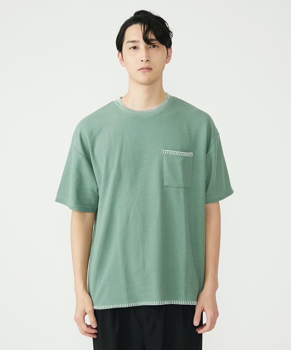MKKGU79079 MK MICHEL KLEIN HOMME(MKミッシェルクランオム) ブランケットカットソー グリーン(35)