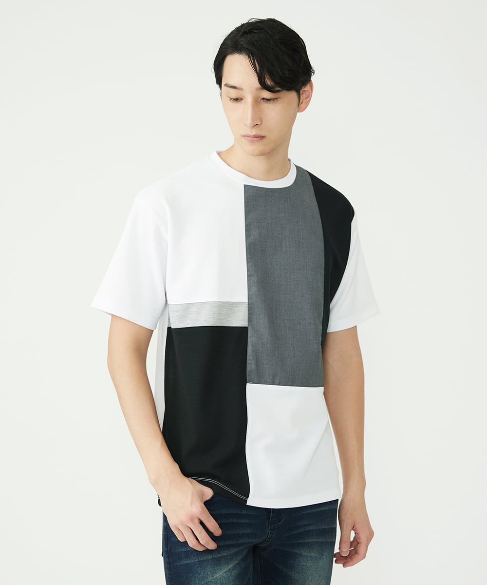 MKKGU84059 MK MICHEL KLEIN HOMME(MKミッシェルクランオム) ブロック柄カットソー ホワイト(90)